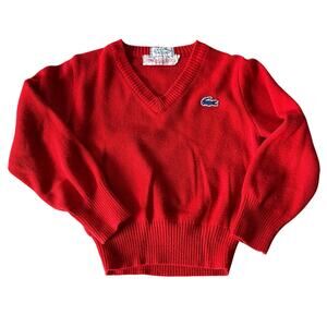 Vintage Izod Lacoste v neck red acrylic sweater sz 5 pullover preppy boys girls
